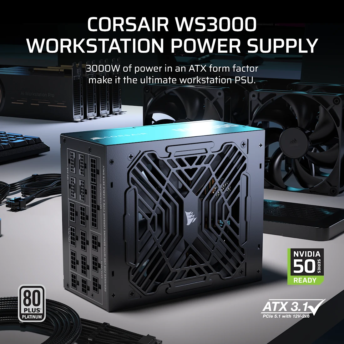 WS3000 3000W ATX 3.1 Fully Modular Workstation Power Supply (EU)