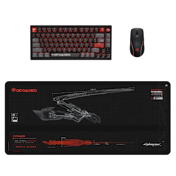 K65 Plus Keyboard, M75 Mouse, and MM400 Mouse Pad CORSAIR x Cyberpunk 2077: Arasaka Edition