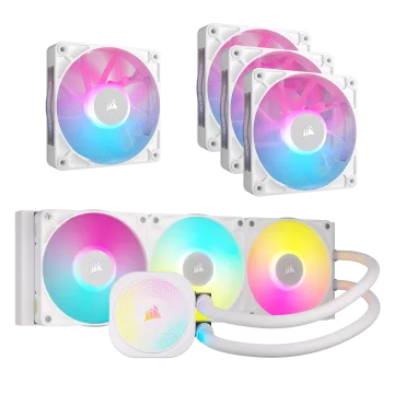 Corsair iCUE LINK Titan 360 RX RGB liquid cooler and iCUE LINK RX120 RGB Quadruple Fan Kit Bundle (White)