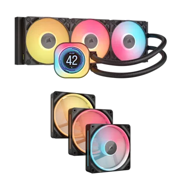 iCUE LINK Titan 360 RGB LCD CPU Cooler and LX120 Reverse Triple Fan Bundle