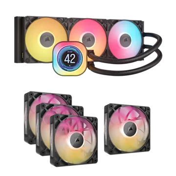 iCUE LINK Titan 360 RGB LCD CPU Cooler and RX120 MAX Quadruple Fan Bundle