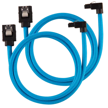 Premium Sleeved SATA 6Gbps 60cm 90° Connector Cable — Blue