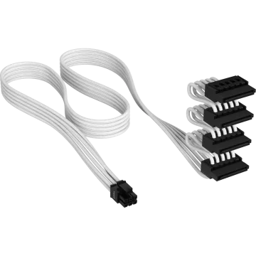 Premium Individually Sleeved Serial ATA (SATA) Cable (4 connectors) Type 5 Gen 5, White