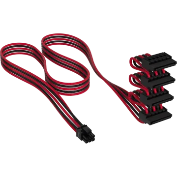 Premium Individually Sleeved Serial ATA (SATA) Cable (4 connectors) Type 5 Gen 5, Red/Black
