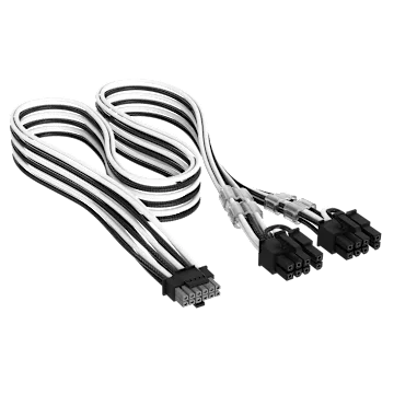 Elite Premium Individually Sleeved, PCIe 12V-2x6 to 2x 8-pin (6+2 split) PCIe Cable - Black/White