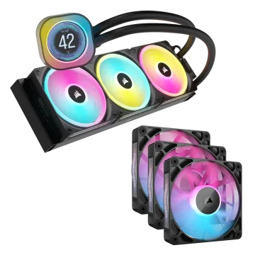 iCUE LINK H150i LCD Cooler - Black and RX120 RGB Triple Start Kit Bundle