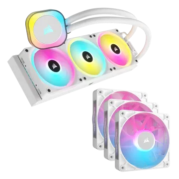 iCUE LINK H150i RGB Cooler - White and RX120 RGB Triple Start Kit Bundle