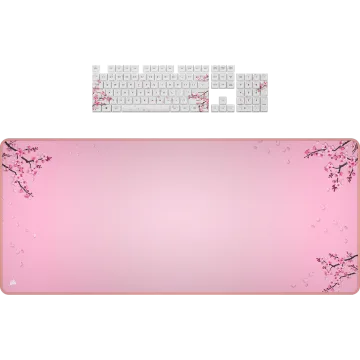 Keycaps and Mouse Mat Bundle - White Cherry Blossom (NA Layout)