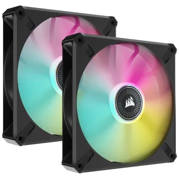 iCUE ML140 RGB ELITE Premium 140mm PWM Magnetic Levitation Fan — Dual Fan Kit with iCUE Lighting Node CORE