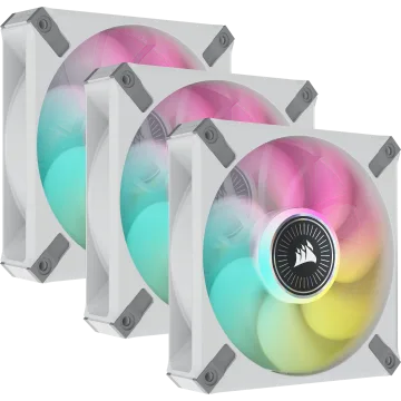 iCUE ML120 RGB ELITE Premium 120mm PWM Magnetic Levitation Fan — White Triple Fan Kit with iCUE Lighting Node CORE (Refurbished)