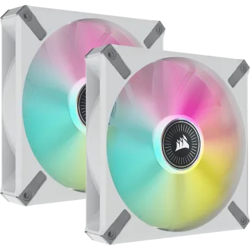 iCUE ML140 RGB ELITE Premium 140mm PWM Magnetic Levitation Fan — White Dual Fan Kit with iCUE Lighting Node CORE