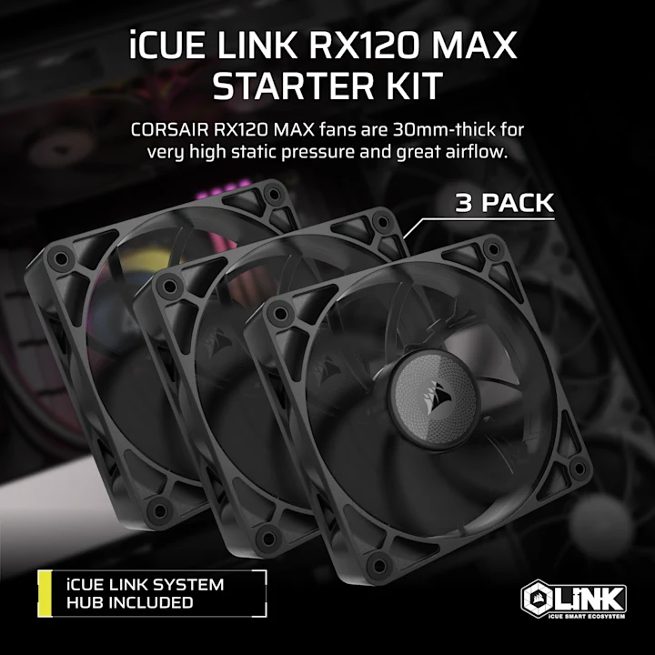 iCUE LINK RX120 MAX 120mm PWM Thick Fans Starter Kit