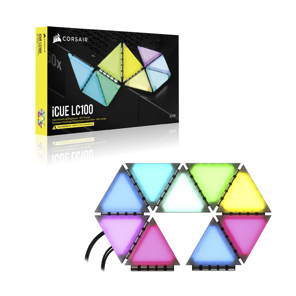 iCUE LC100 Case Accent Lighting Panels - Mini Triangle - 9x Tile Starter Kit