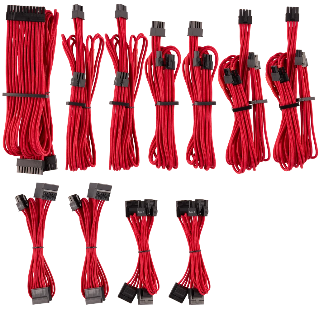 Premium Individually Sleeved PSU Cables Pro Kit Type 4 Gen 4 – Red