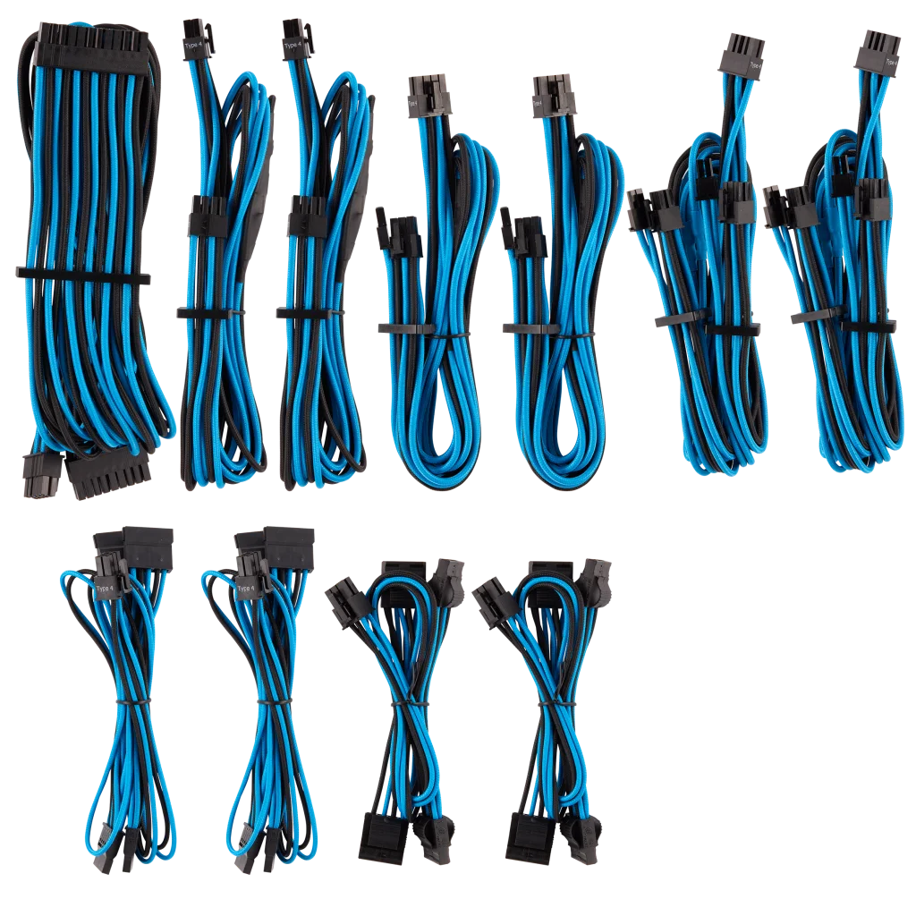 Corsair Premium Individually Sleeved PSU Cables Pro Kit Type 4 Gen 4 – Blue/Black