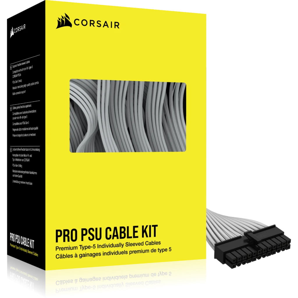 Premium Individually Sleeved Type-5 Pro Cables PSU White Kit