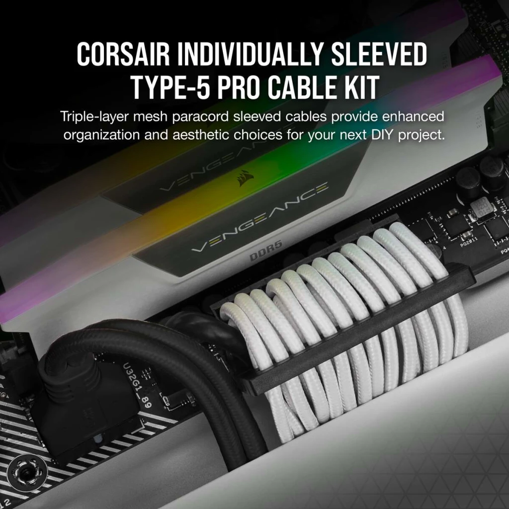 Pro Sleeved Individually Premium Kit, White Type-5 Cables PSU