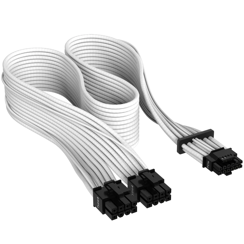 Premium Individually Sleeved 12+4pin PCIe Gen 5 12VHPWR 600W cable, Type 4,  WHITE
