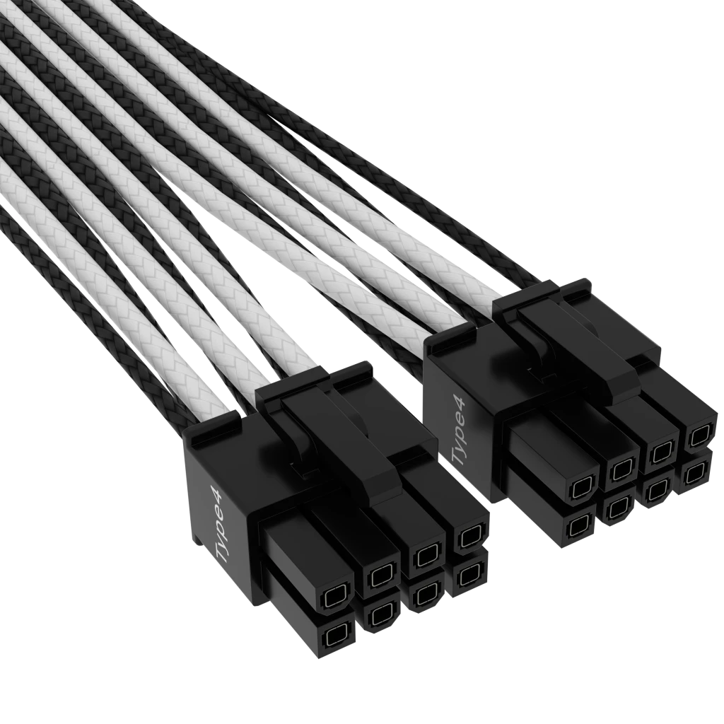 Premium Individually Sleeved 12+4pin PCIe Gen 5 12VHPWR 600W cable, Type 4, WHITE/BLACK