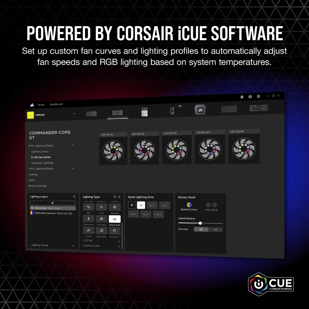 Smart Fan iCUE COMMANDER XT Lighting Speed CORE and Controller CORSAIR RGB