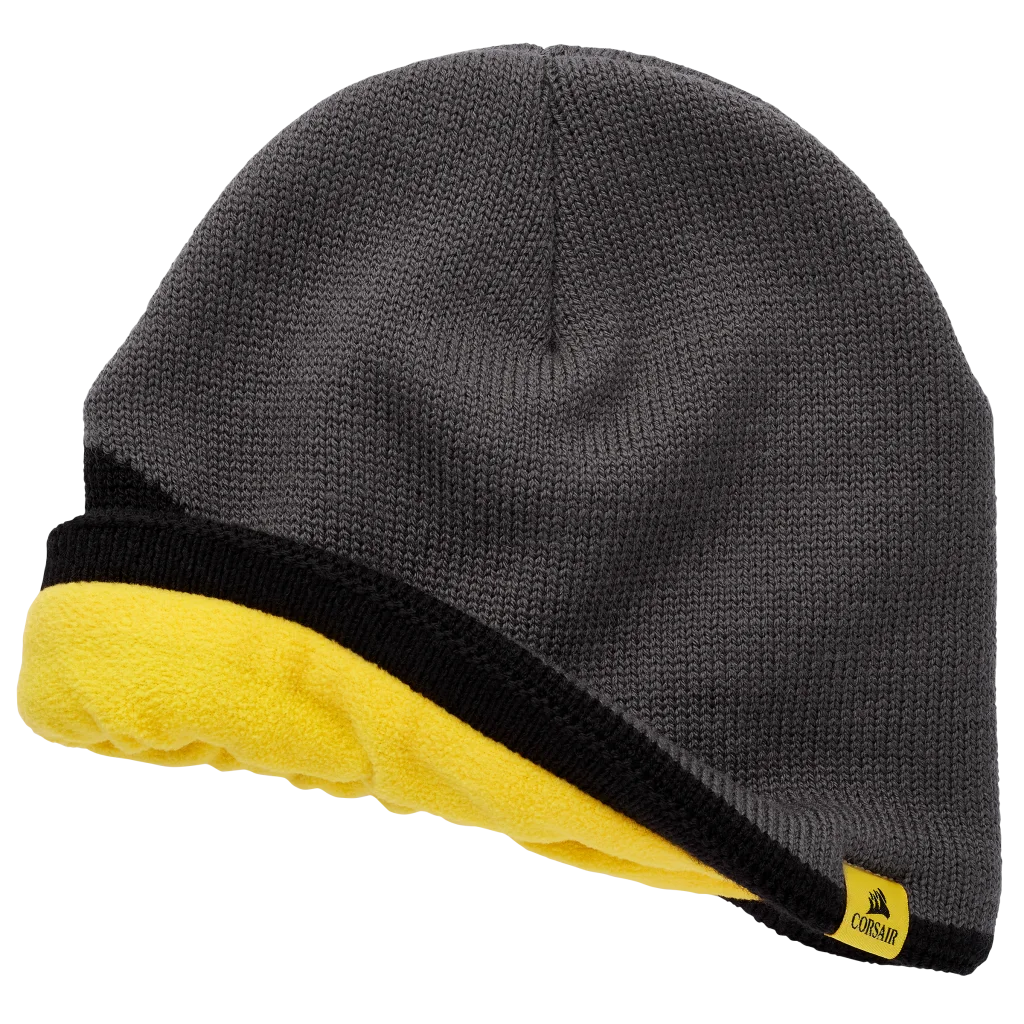 CORSAIR Beanie – Grey with Yellow Fleece Lining