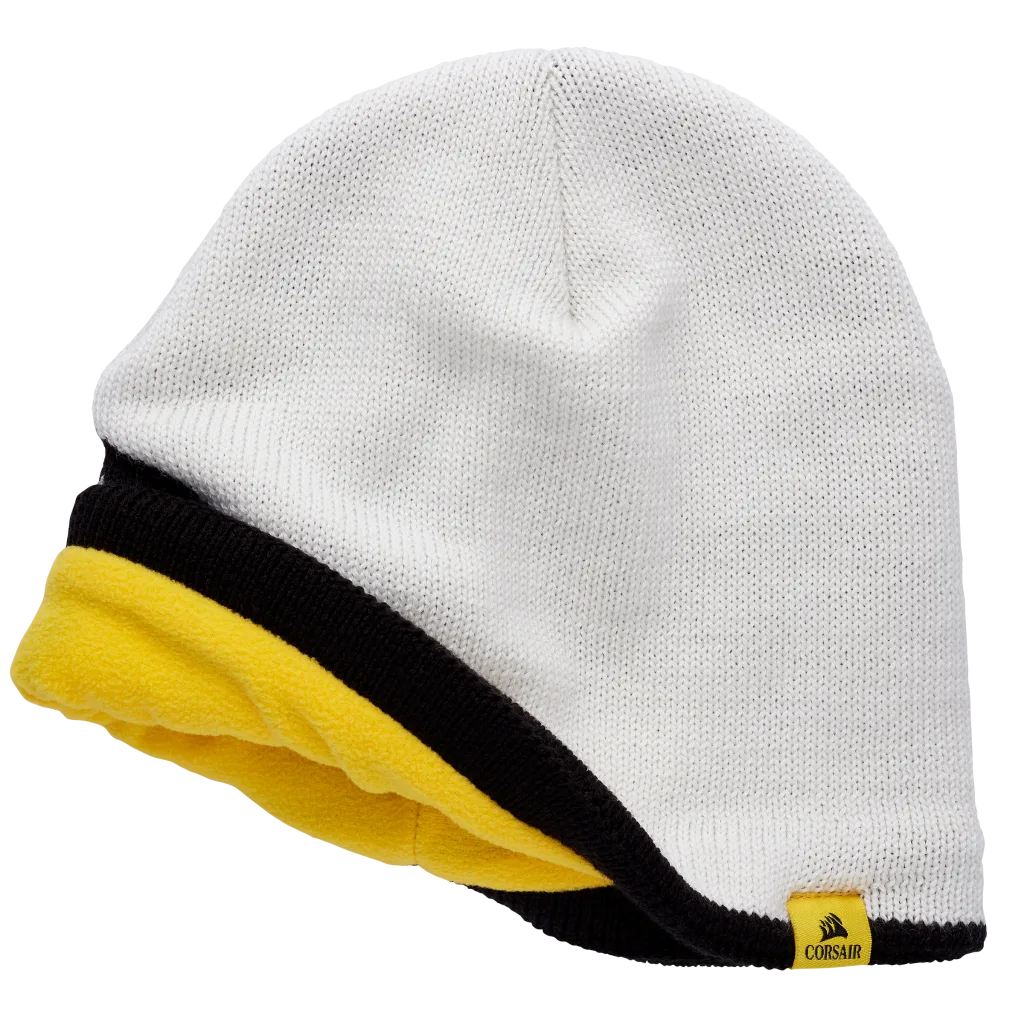 CORSAIR Beanie – White with Yellow Fleece Lining