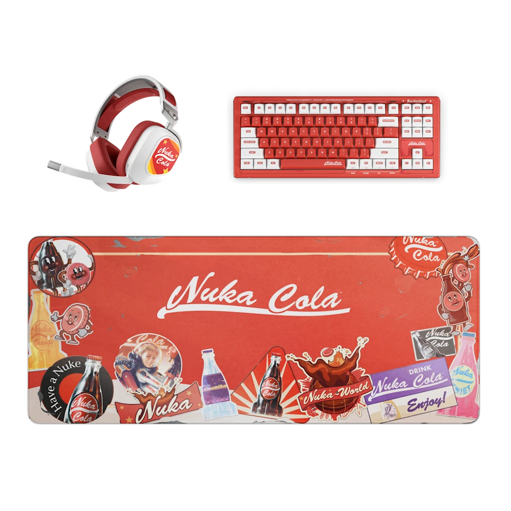 Nuka-Cola™ HS80 RGB Wireless Headset, CSTM80 Keyboard, and Desk