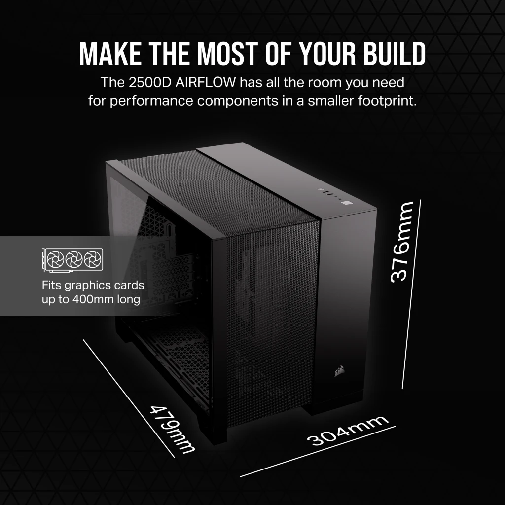 2500D AIRFLOW Mid-Tower Dual Chamber PC Case - Black