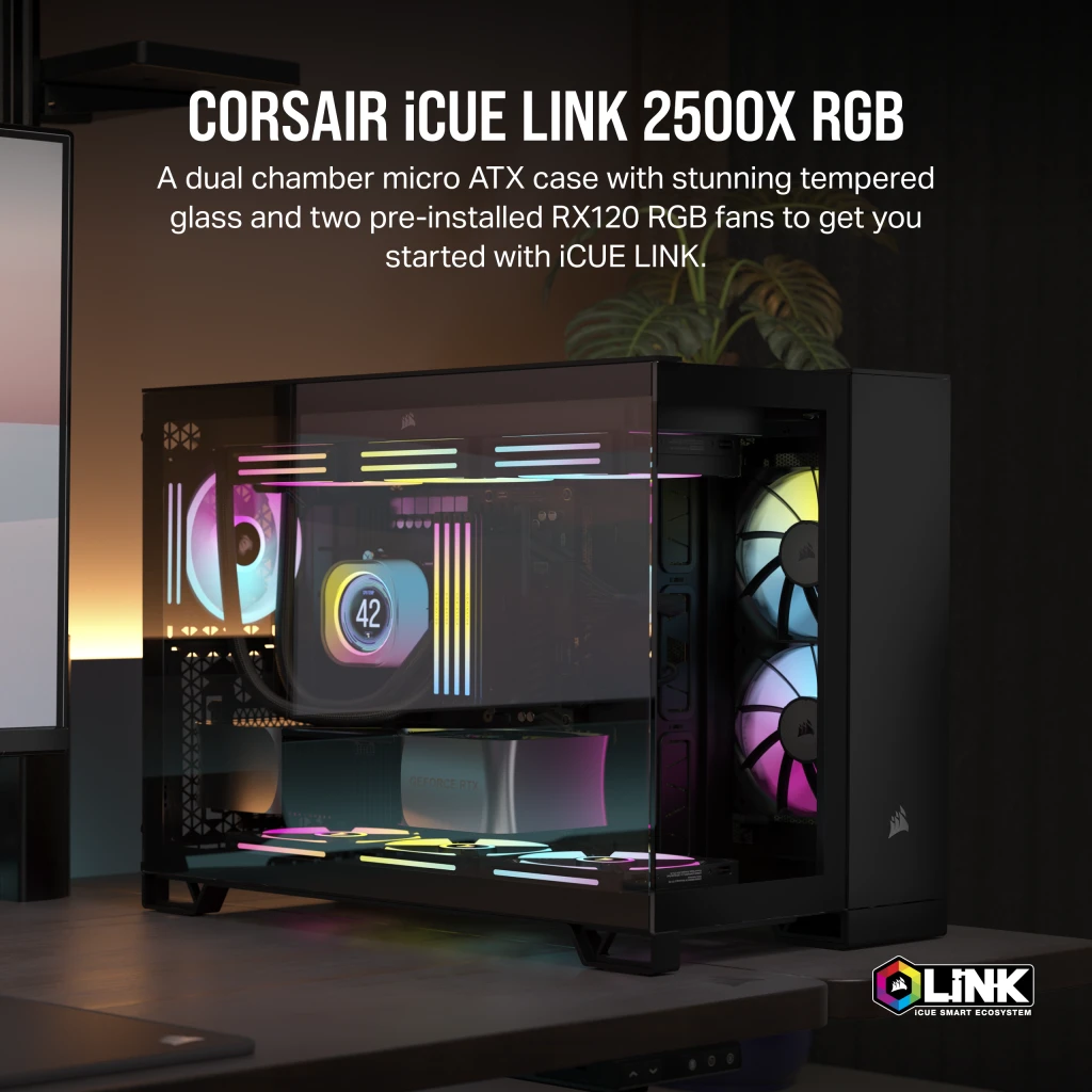 iCUE LINK 2500X RGB Micro ATX Dual Chamber PC Case - Black