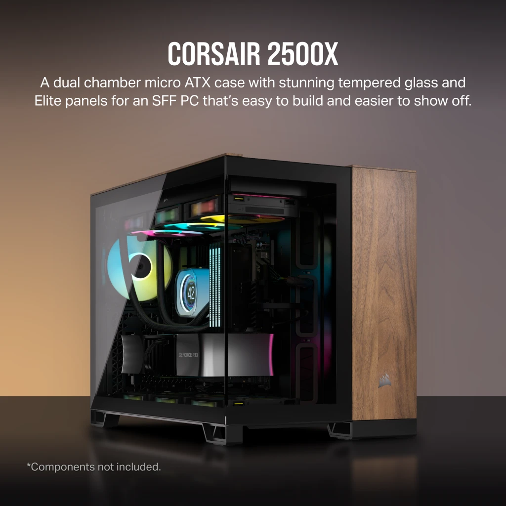 2500X Micro ATX デュアルチャンバー PC ケース - ブラック