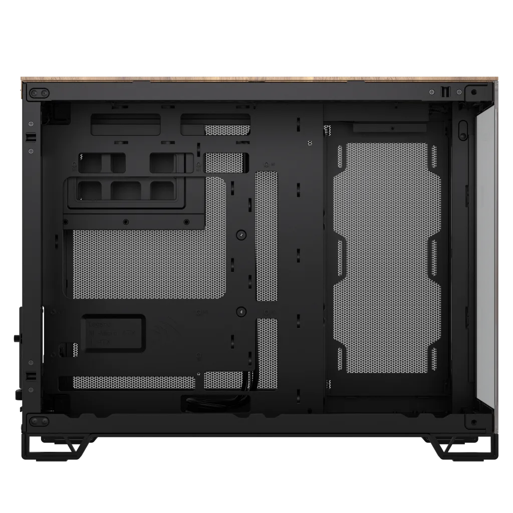 2500X Micro ATX Dual Chamber PC Case - Black/Walnut Wood