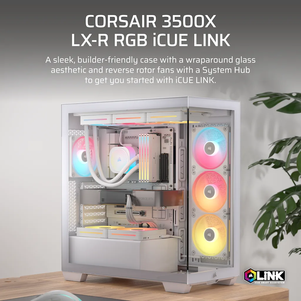 3500X LX-R RGB iCUE LINKミッドタワーPCケース - ホワイト