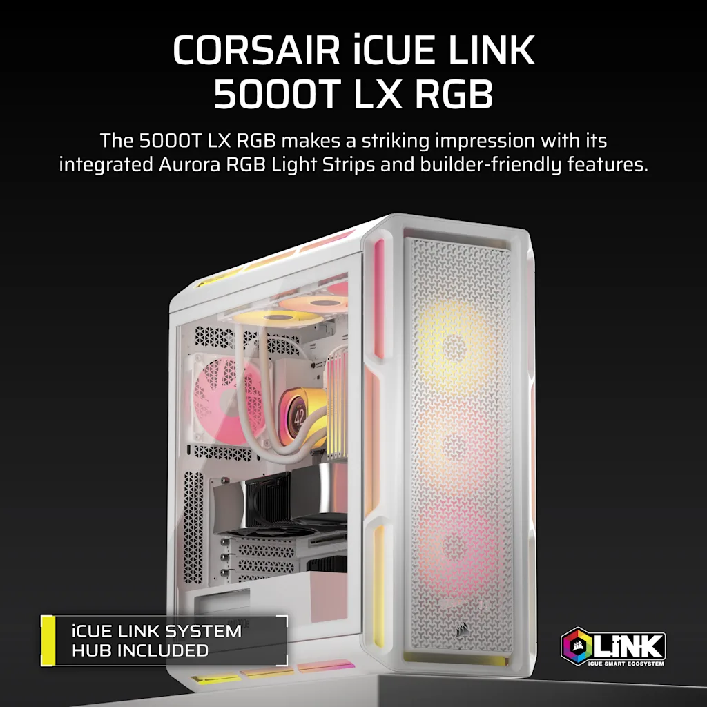 iCUE LINK 5000T LX RGB Mid-Tower High-Performance PC Case - White