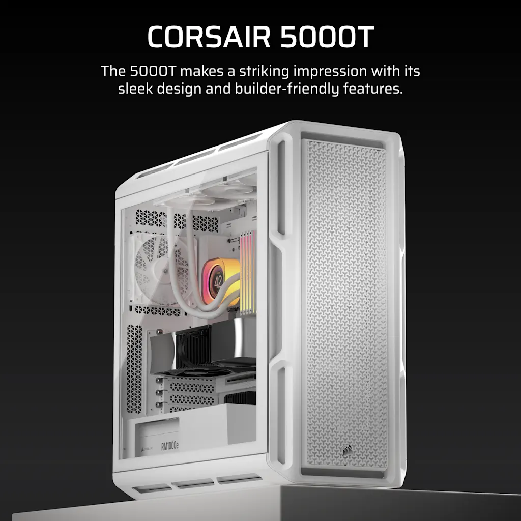 Corsair 5000T Mid-Tower High-Performance PC Case - White thumbnail 2