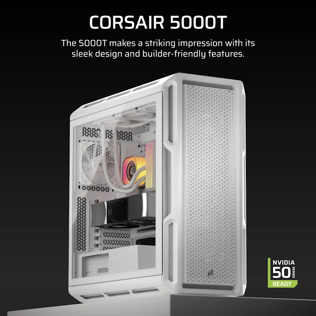 5000T ミッドタワー高性能 PC ケース - ホワイト