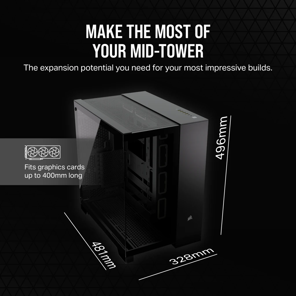6500X ミッドタワー デュアルチャンバー PC ケース - ブラック