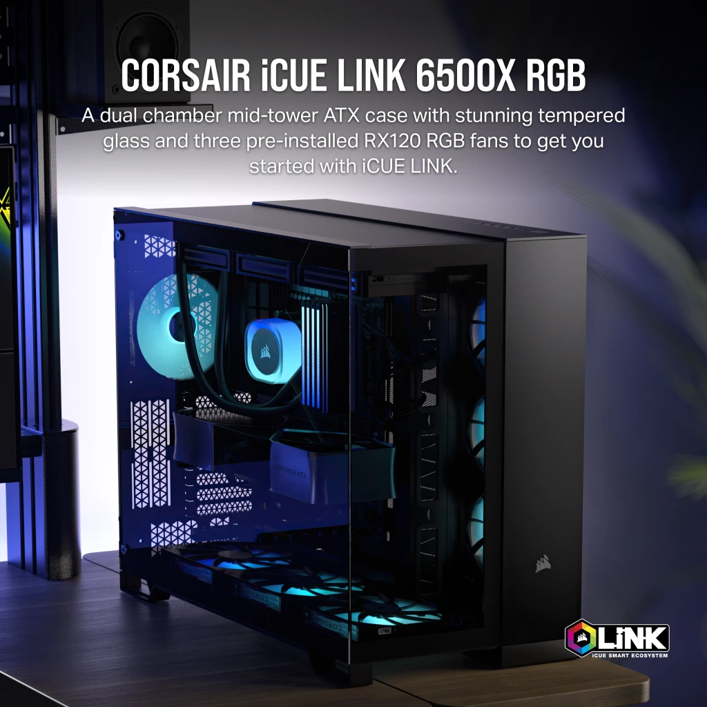 iCUE LINK 6500X RGB ミッドタワー ATX デュアルチャンバー PC ケース - ブラック