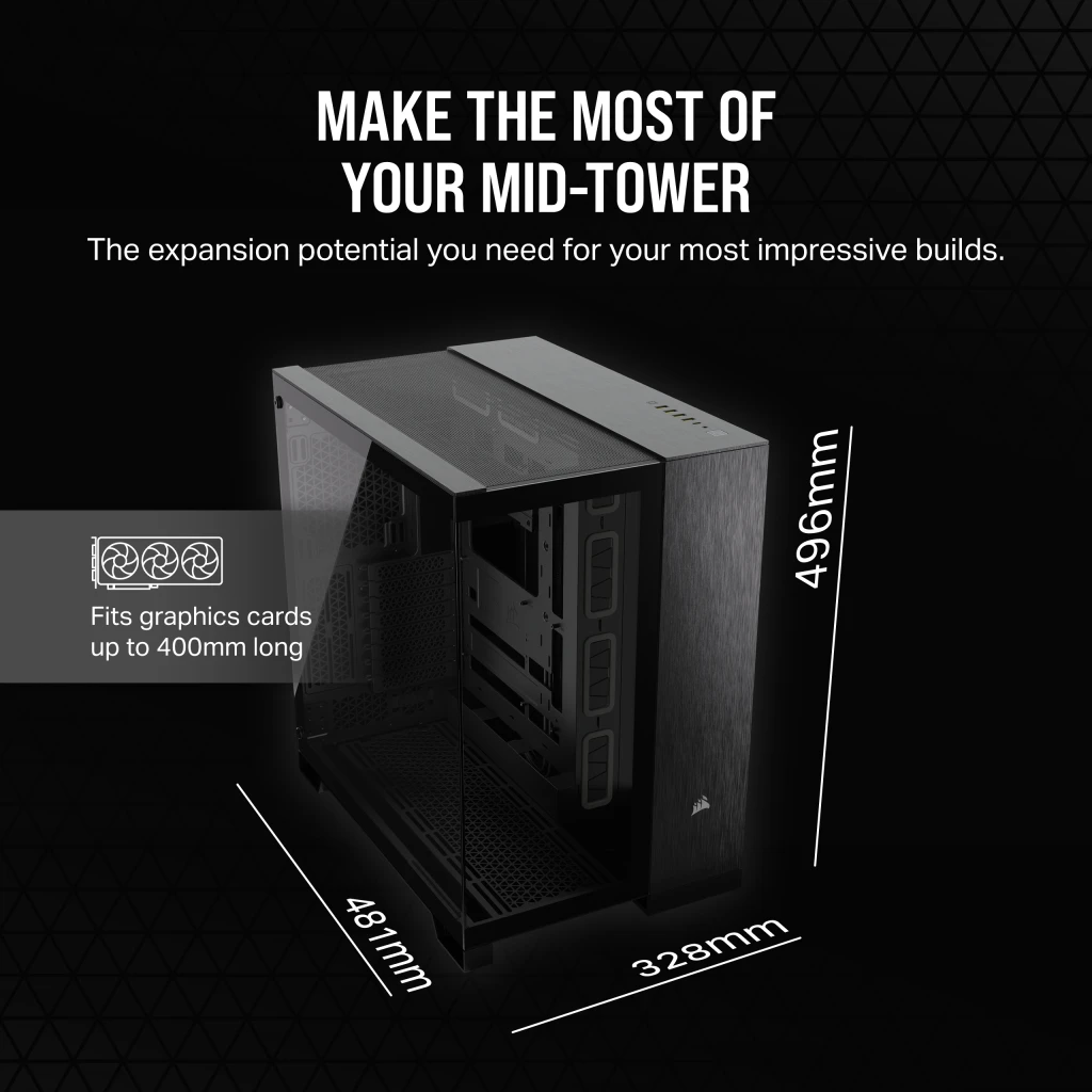 6500X ミッドタワー デュアルチャンバー PC ケース - ブラック