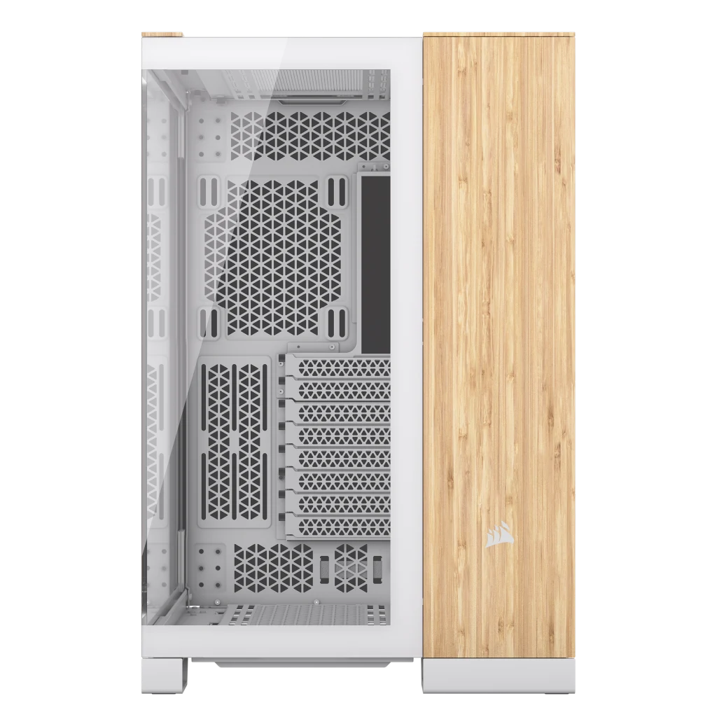 6500X ミッドタワー デュアルチャンバー PC ケース - ホワイト/Bamboo 木製