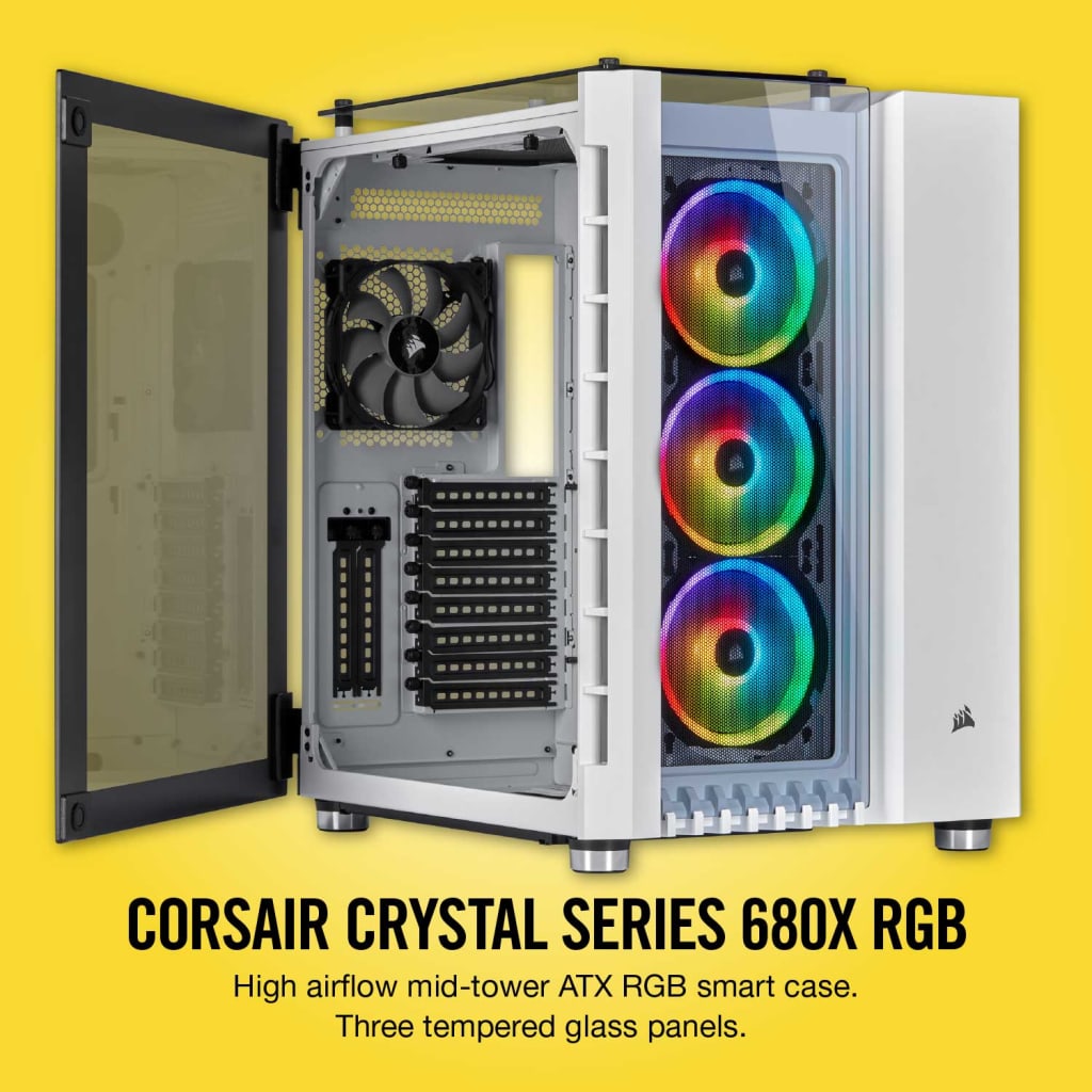 Corsair Crystal Series 680X RGB ATX High Airflow Tempered Glass Smart Case - White