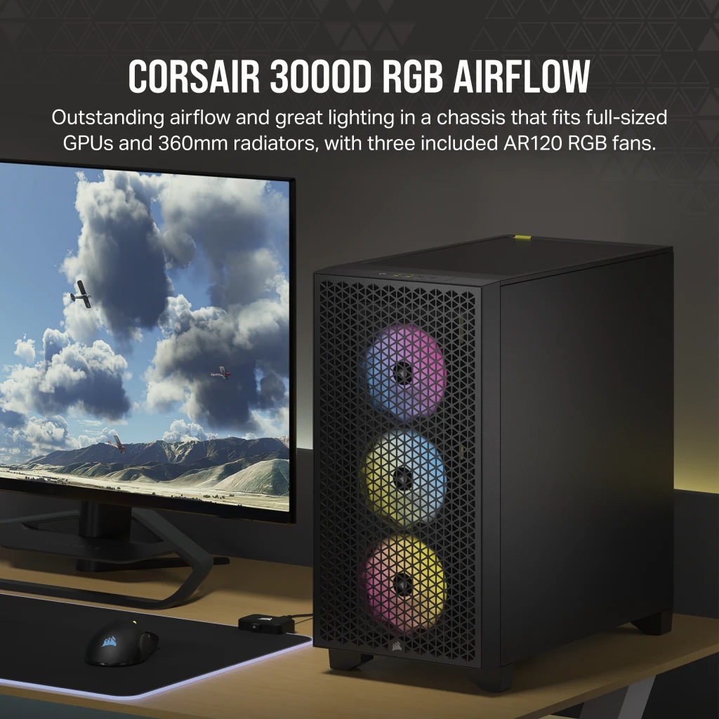 Corsair 3000D RGB Airflow Mid-Tower PC Case - Black
