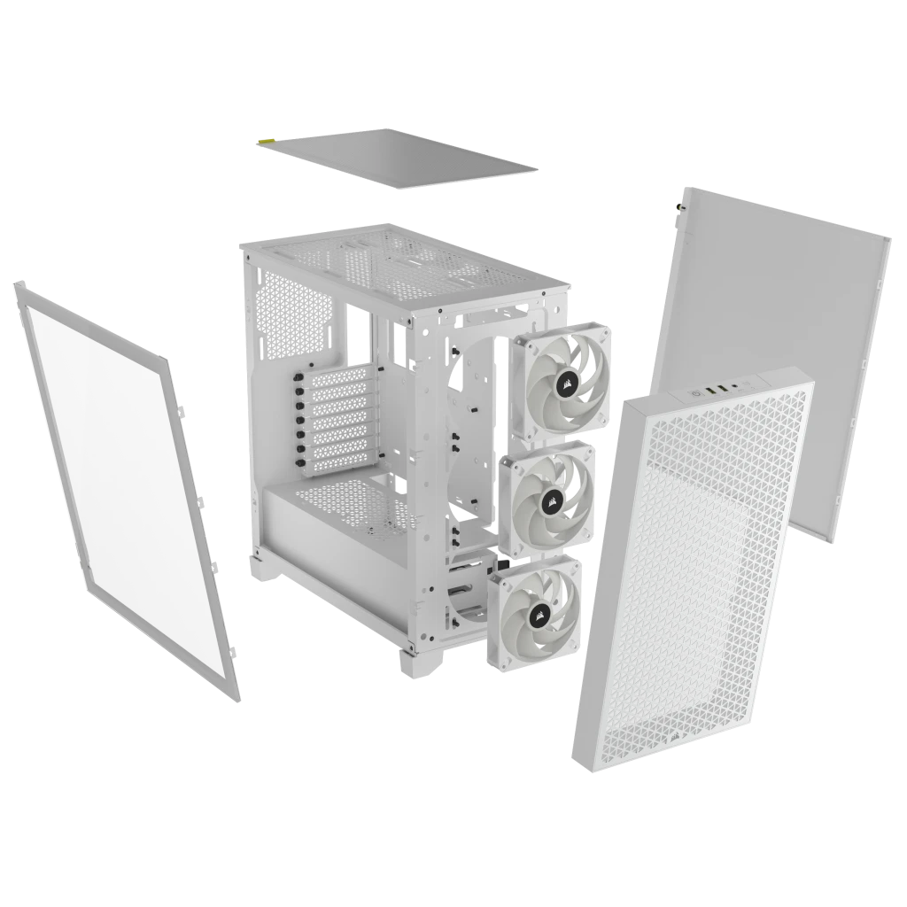  Corsair 3000D AIRFLOW Mid-Tower PC Case – 3-Pin Fans –  Four-Slot GPU Support – Fits up to 8x 120mm Fans – High-Airflow Design –  White : Electronics