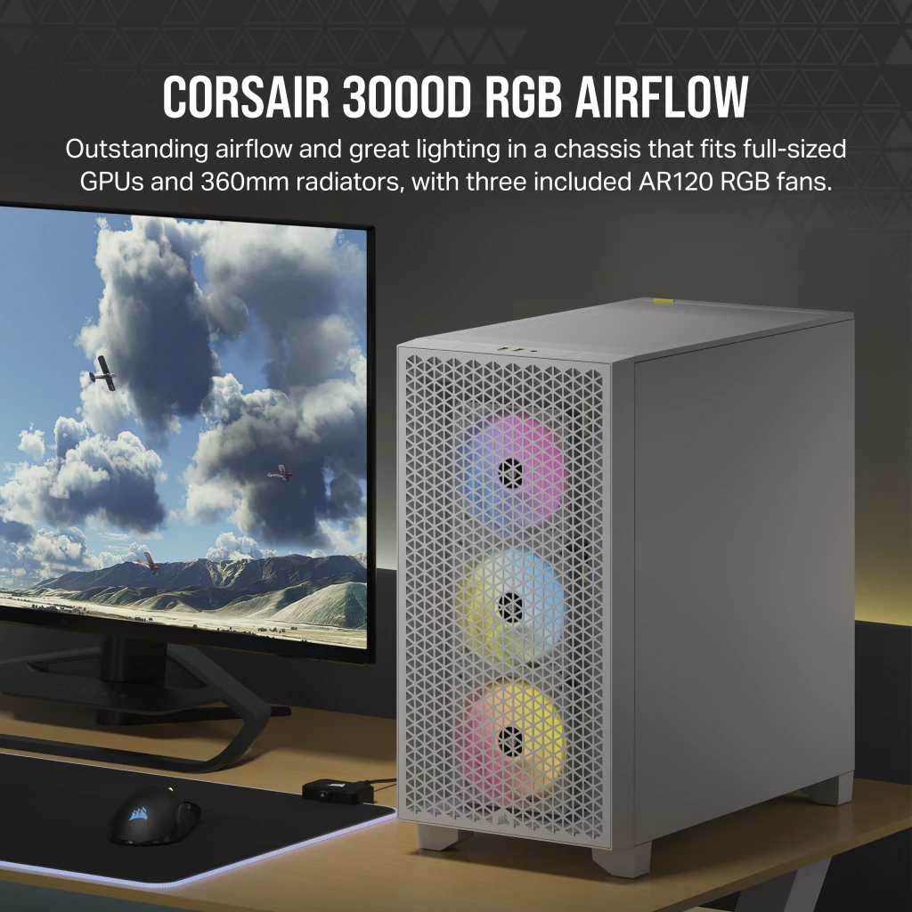 Corsair 3000D AIRFLOW TG Mid-Tower ATX Case - White 