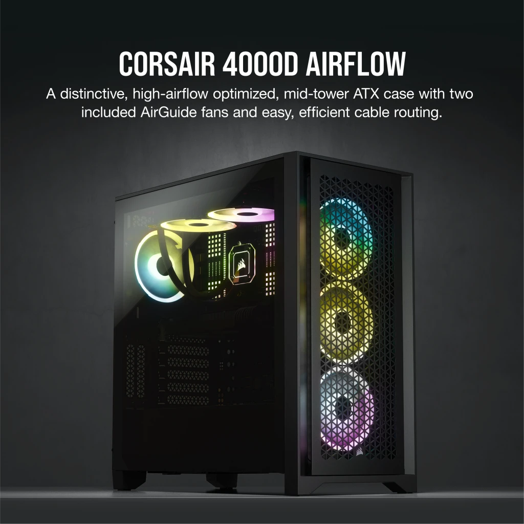  Corsair 4000D Airflow Tempered Glass Mid-Tower ATX PC Case -  White : Electronics