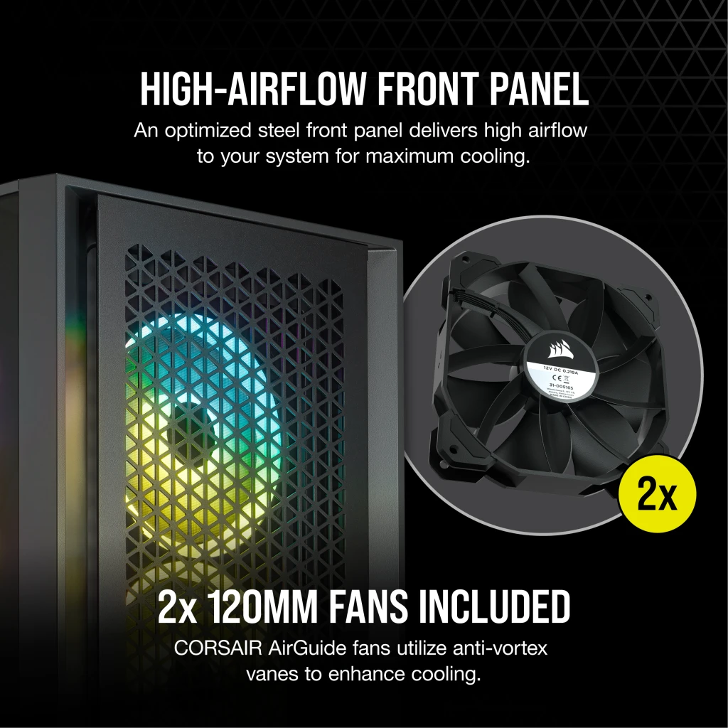Boîtier PC Corsair iCUE 4000D RGB Airflow - Mid tower - ATX étendu -  panneau latéral fenêtré (verre trempé) - pas d'alimentation (ATX) -  noir - USB/Audio