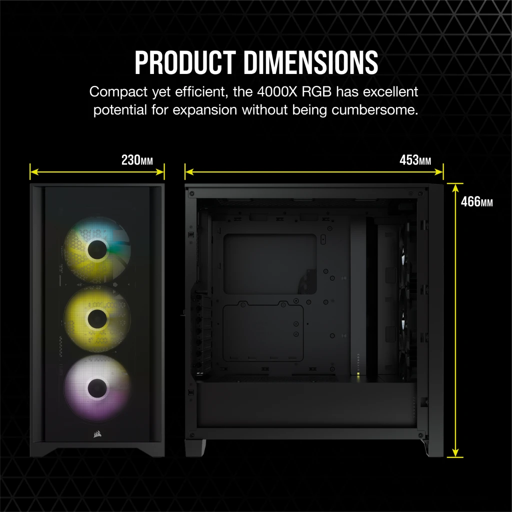 CORSAIR 4000X RGB Black (Air up to 170mm) (VGA up to 360mm)+3 iCUE Fans RGB  (CC-9011204-WW)