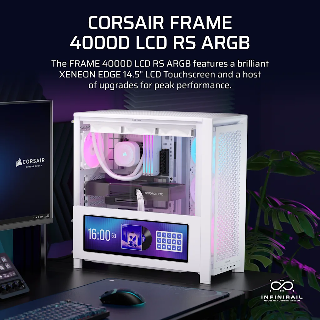 Corsair FRAME 4000D LCD RS ARGB Premium Mid-Tower PC Case - White thumbnail 2