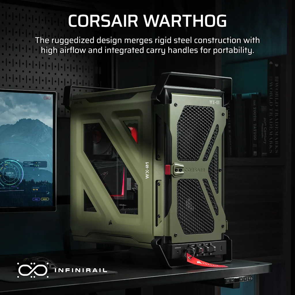 Corsair WARTHOG Airflow Mid-Tower PC Case - Olive Drab thumbnail 2
