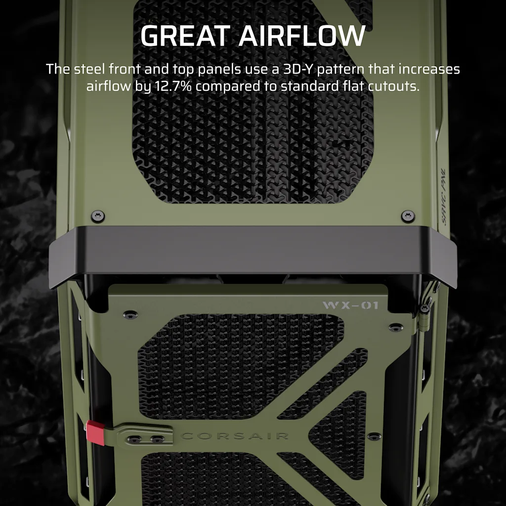 Corsair WARTHOG Airflow Mid-Tower PC Case - Olive Drab thumbnail 3