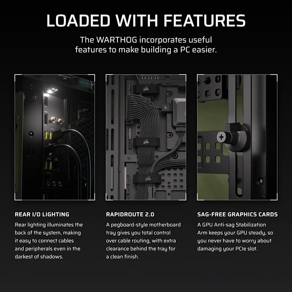 Corsair WARTHOG Airflow Mid-Tower PC Case - Olive Drab thumbnail 5